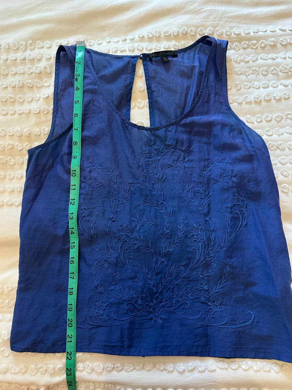 Blue Embroidered Silk/Cotton Blend Tank - Picture 4 of 7
